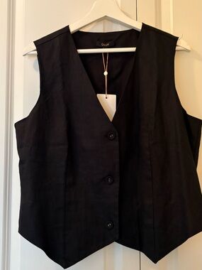 Quince Black V-Neck Button Front Vest
